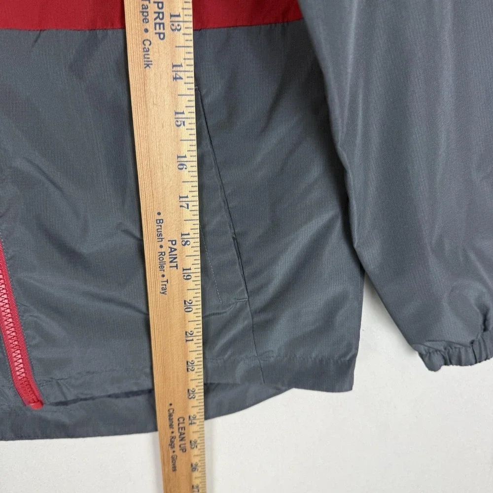 Eddie Bauer Jacket Kids 10/12 Red Gray‎ Hooded Windbreaker Zip Pockets Logo